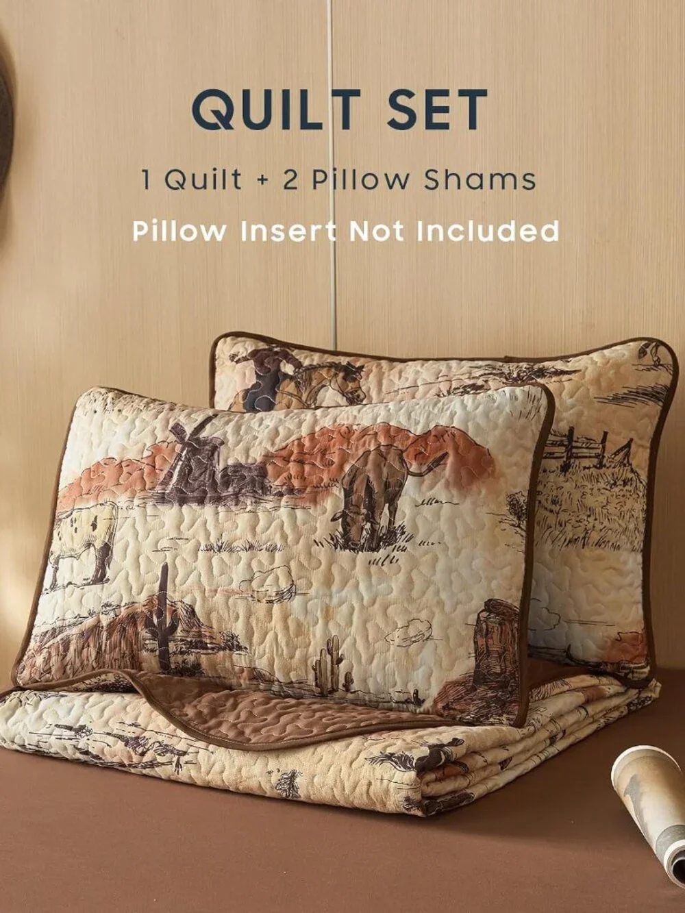Southwestern Cowboy Quilt Set Rustic Ochre Brown Bedspread
